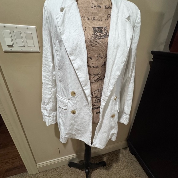 Evereve White linen blend Blazer Oversized Double-Breasted Sz m - Picture 5 of 13